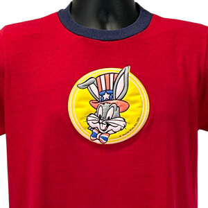 Vintage 70s Bugs Bunny USA T Shirt Patriotic Independence Day Red Tee M Medium
